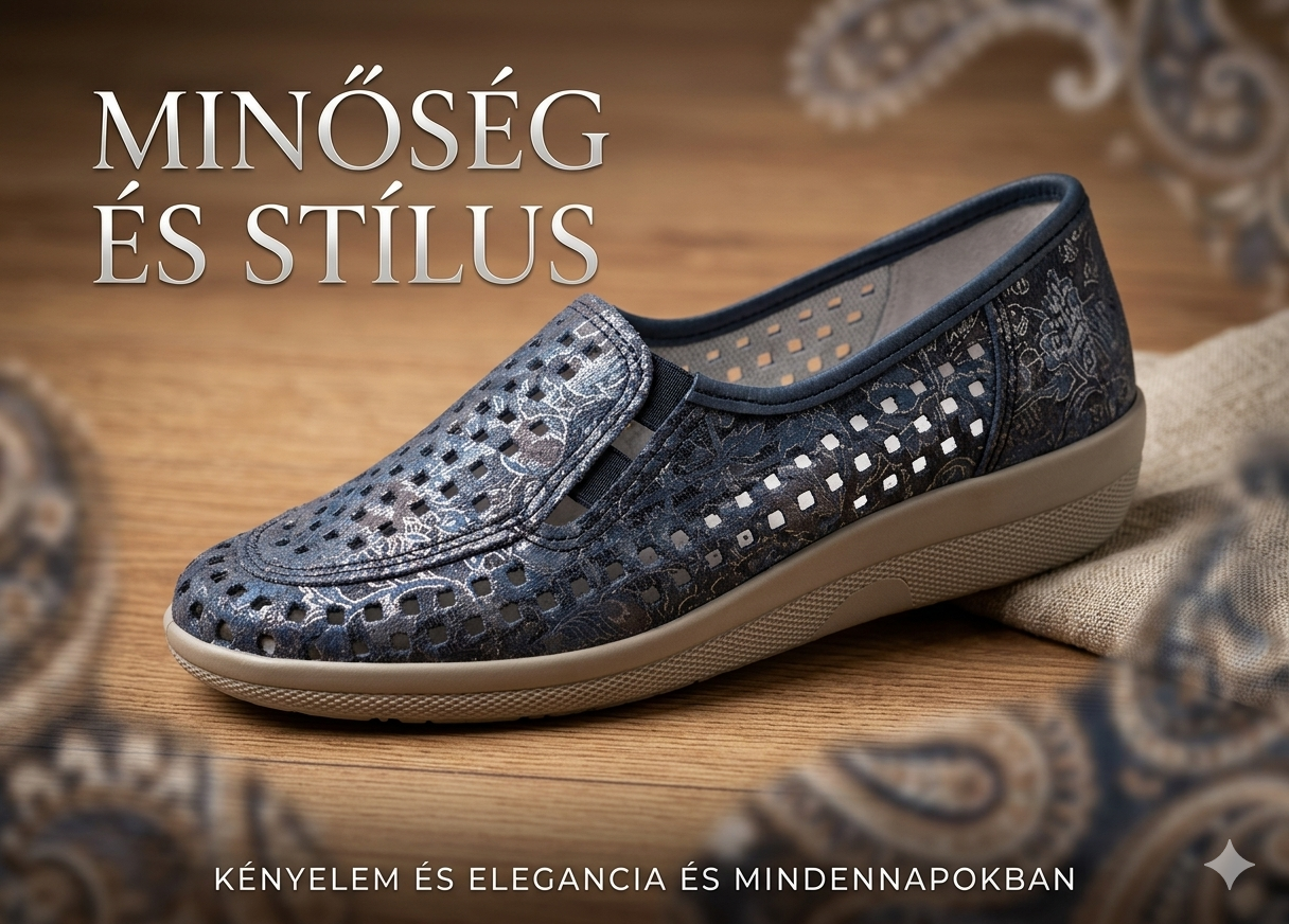 Lyukacsos női bőr félcipő 7400-994.003 denim